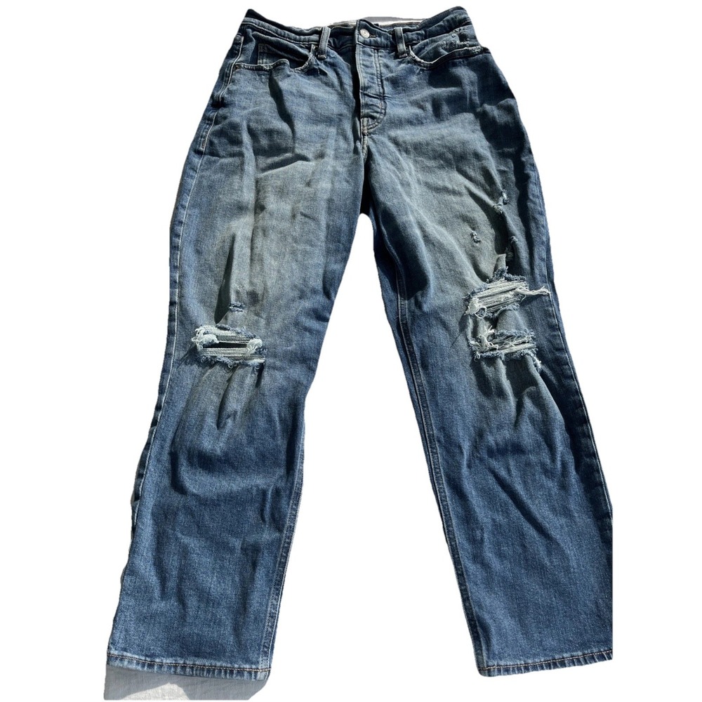 Old Navy Sky-Hi Straight Curvy Extra High Rise Distressed Jeans Medium Wash 12